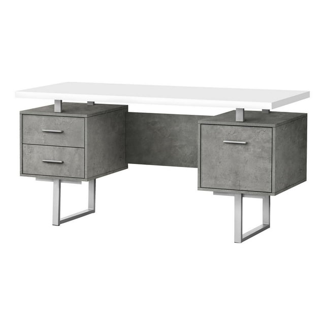 Monarch Specialties Computer Desk, Home Office, Laptop, Left, Right Set-up, Storage Drawers, 60"l, Work, Metal, Laminate, Grey, White, Contemporary, Modern