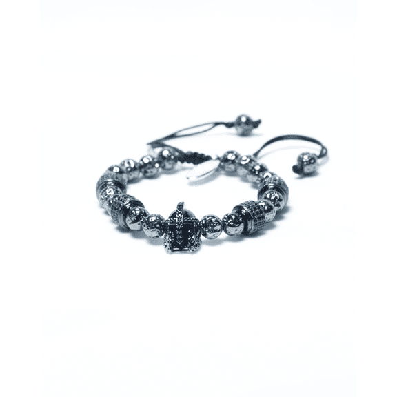 By Fabrizio Design  Filippo Toscana Gladiator Charm Lead Grey Volcanic Rock Adjustable Bracelet for Men