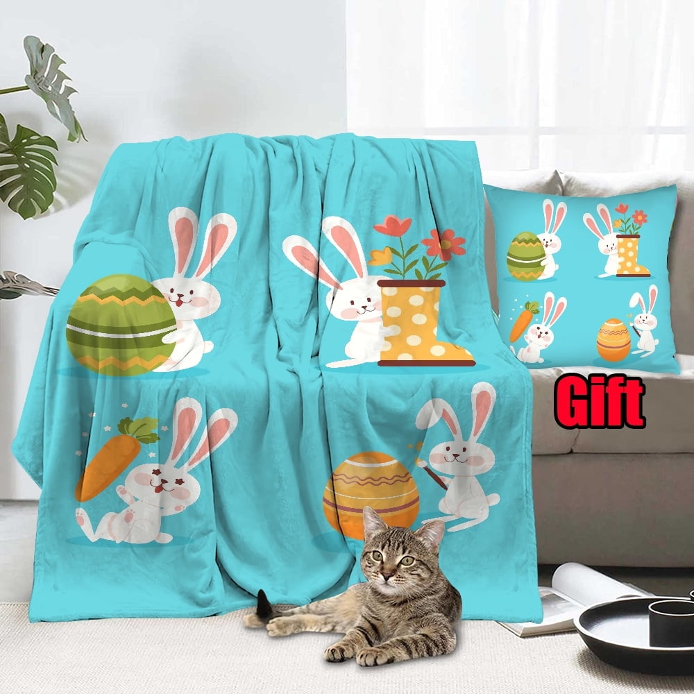 Dicasser Personalized Easter Throw Blanket With Pillow Cover Plush