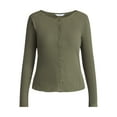 thumbnail image 5 of Time and Tru Women's Ribbed Knit Button Front Top with Long Sleeves, Sizes XS-XXXL, 5 of 5