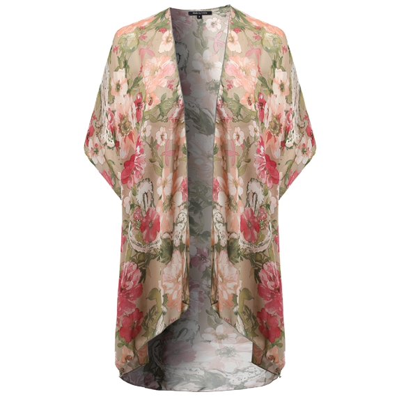 FashionOutfit Women's Floral Short Sleeve Open-Front Kimono Style Cardigan Made in USA