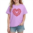 thumbnail image 2 of Girls Cute Heart Print T-Shirt | Kids Valentine's Day Cotton Top | Purple Short Sleeve Graphic Tee, Crewneck Casual,Size 7 T, 2 of 9