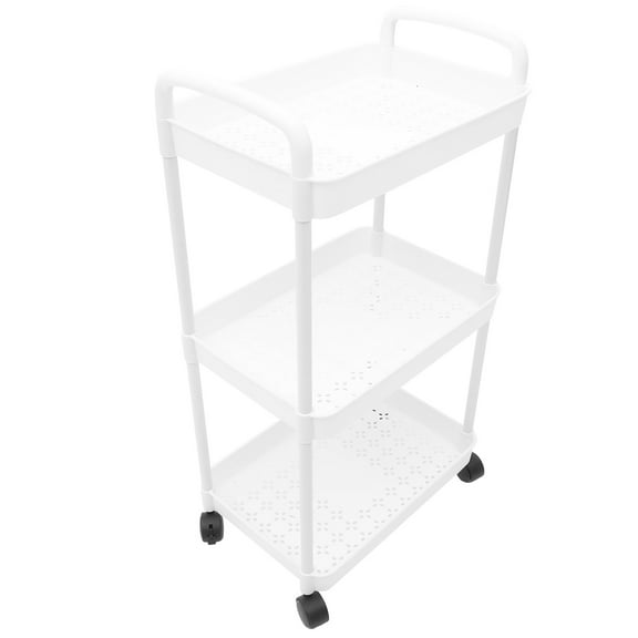 HEMOTON  Rolling Utility Cart Bathroom Trolley Rack Organization Kitchen White