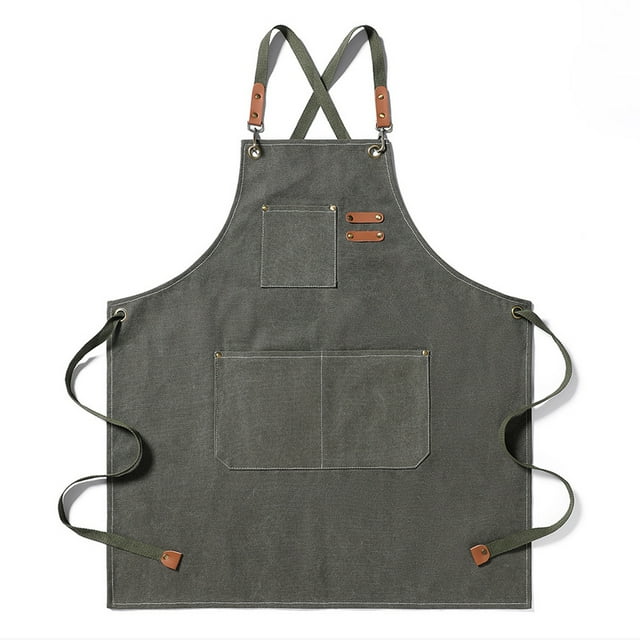 Lienzo delantal espesado trabajo delantales desgaste delantales Cubiertas Cómodo ropa de trabajo Cubierta Accesorio accesorio para tareas domésticas con bolsillos Grey Green Yuarrent HA011664-07