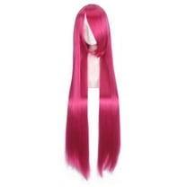 XmhyTop 39.4" Long Sleek Straight Wigs with Fringe Bangs, Heat-Resistant Synthetic Hair, Vibrant Color Options, Cosplay, Anime, Party & Daily Wear, Women's Wigs,Dark Pink