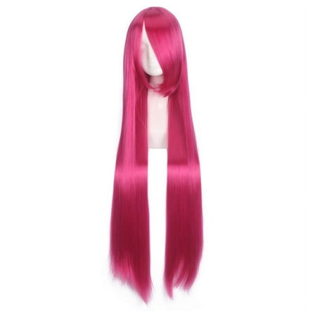 XmhyTop 39.4" Long Sleek Straight Wigs with Fringe Bangs, Heat-Resistant Synthetic Hair, Vibrant Color Options, Cosplay, Anime, Party & Daily Wear, Women's Wigs,Dark Pink