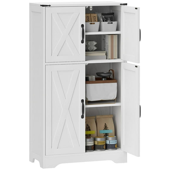 HOMCOM Kitchen Pantry Cabinet Pantry Storage Cabinet with Barn Doors White