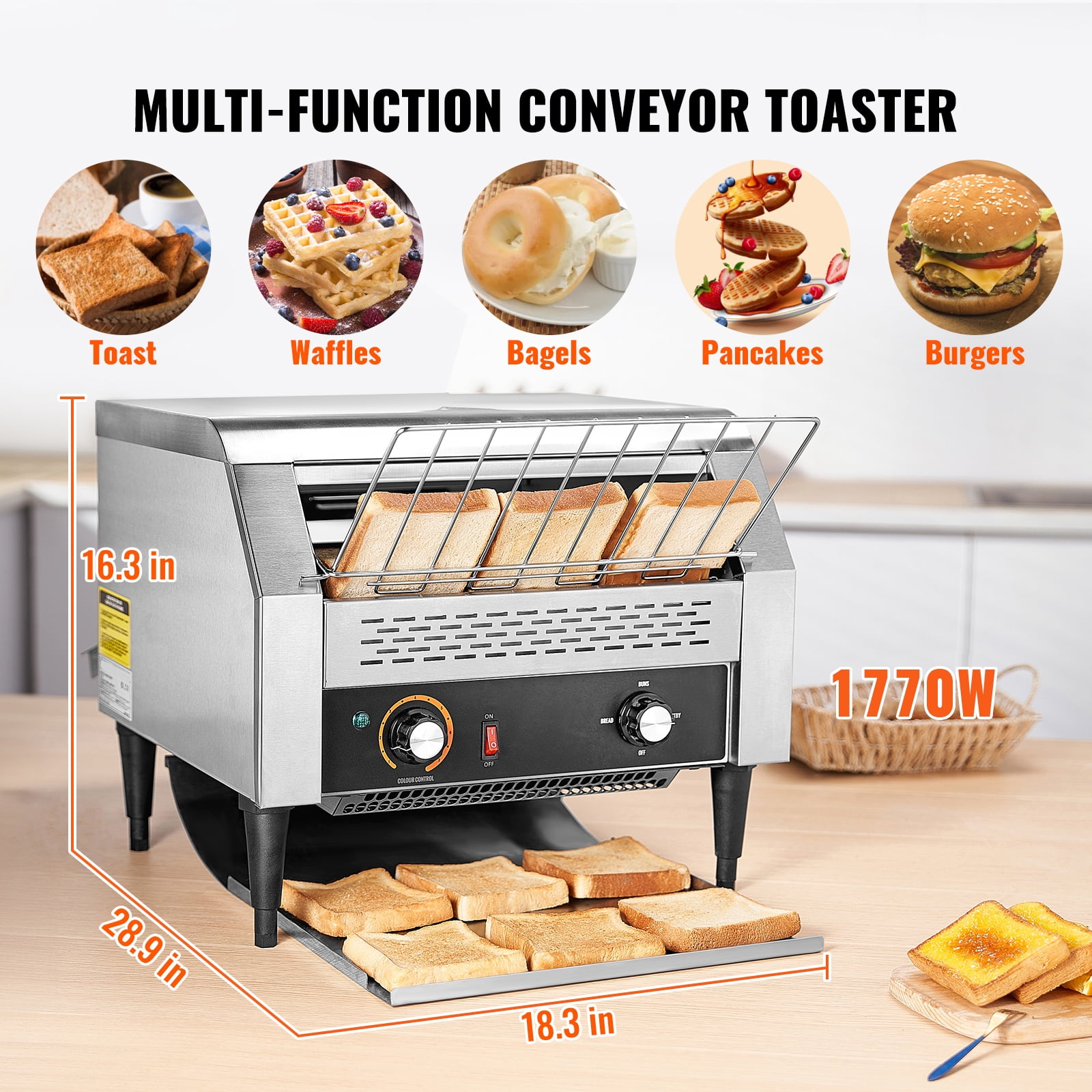 KFFKFF Commercial Conveyor Toaster 450 Slices/Hour Commercial Toaster Heavy Duty