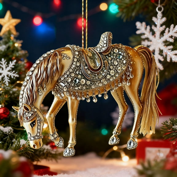 Christmas Horse Ornaments,Rocking Horse Ornaments for Christmas Tree,Horse Ornaments Christmas Decoration,Acrylic Hanging Christmas Animals Gifts for Family Colleagues Christmas Tree Decoration