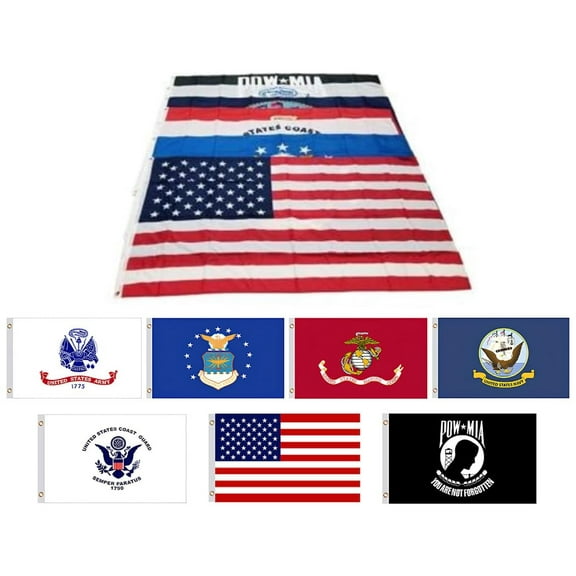Set of 7 US Military Flags 3 x 5ft - Air Force - Navy - USA - Coast Guard - Marine Corps - Army Space Force - Heavy Duty Veteran Banner Flag with Good Value Polyester - Outdoor Home Dcor