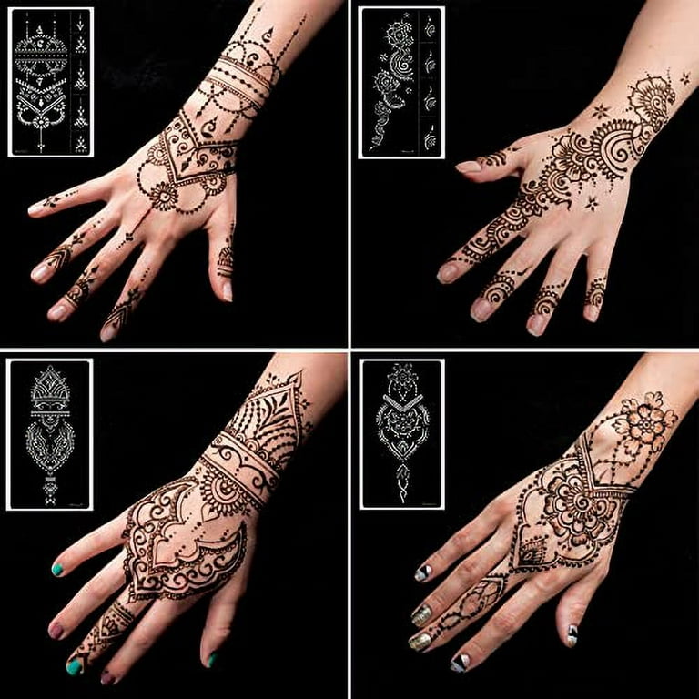 Henna tattoo stencils kit,Reusable henna stencils for Hand Forearm Glitter  Airbrush Diy Tattooing Template, Indian Temporary Tattoo Stickers for Women  Girlsï¼ˆ8.2 x 4.7ï¼‰ 