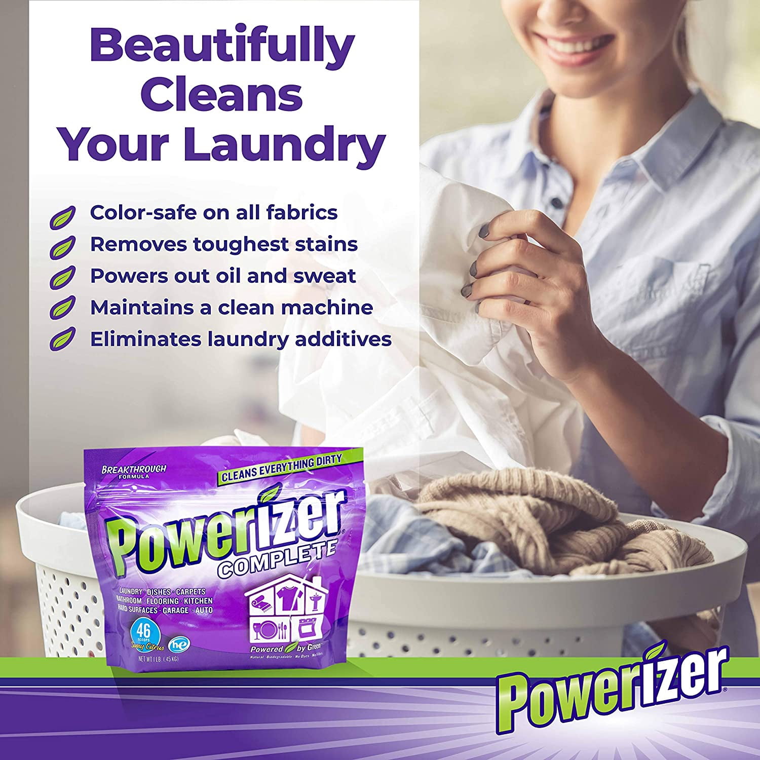 Complete Multi-purpose Detergent Powder - Oxi Stain Remover - Natural Laundry Soap - Non Toxic Diswasher Cleaner - 1lb