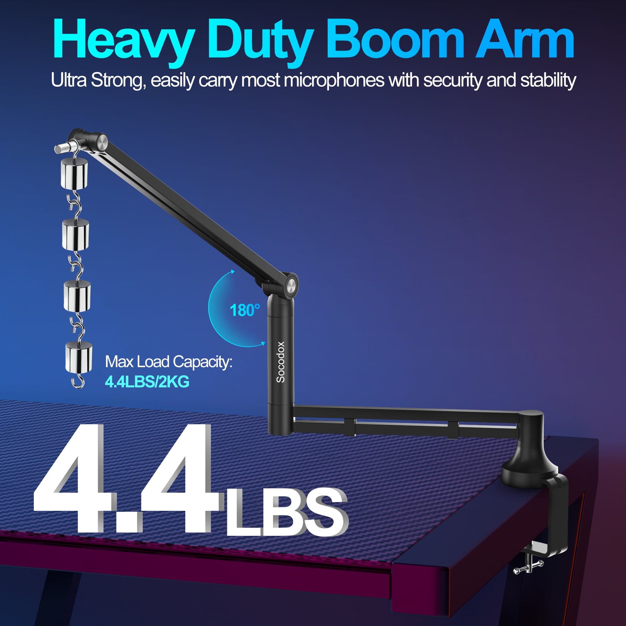 Socodox Low Profile Mic Arm,Upgraded Microphone Boom Arm Stand with 7cm Desk Mount Clamp and 3/8" & 5/8" Adapter for Blue Yeti,Podcasting,Gaming,Black