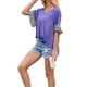 thumbnail image 2 of Camiseta de mujer con estampado de manga corta con cuello en V Top suelto trenzado de verano, azul, L AweSitey AP001233-07, 2 of 7