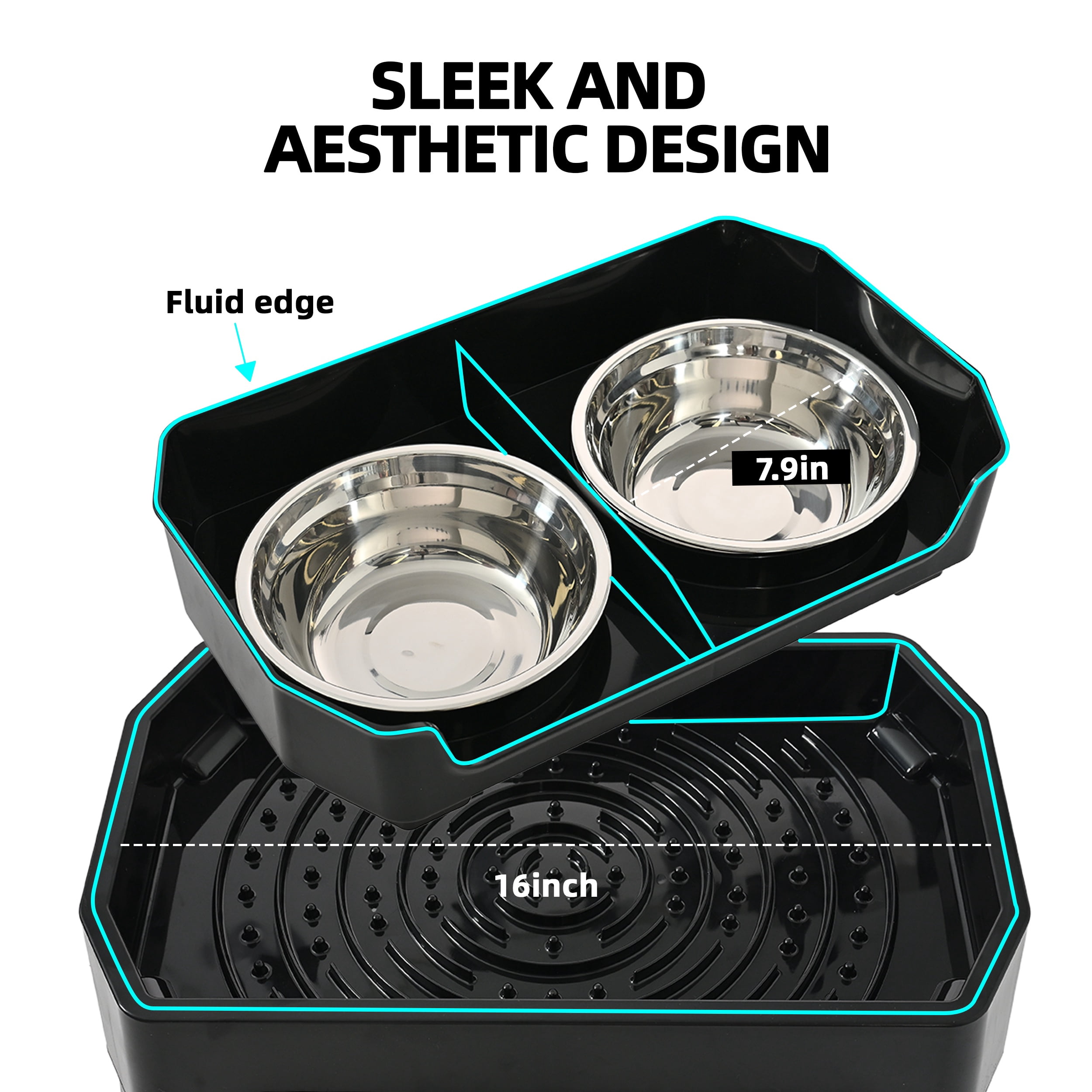 Max & Marlow Elevated Dog Bowls with 3 Adjustable Heights,No-Spill Raised Dog Food and Water Bowl Stand with 2 Stainless Steel Bowls