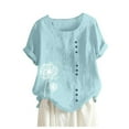 thumbnail image 1 of Plus Size Tops For Womens Casual Loose Button Linen Plus Size Daily Boho Tanic T-Shirt Blouse Tops, 1 of 5
