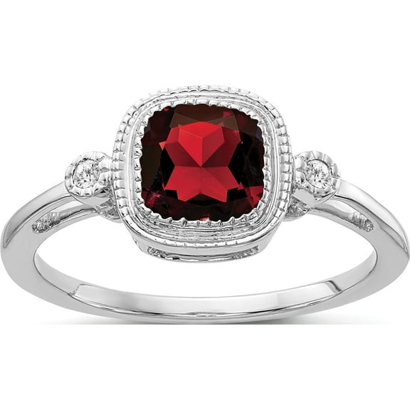 14K White Gold Cushion Garnet And Diamond Ringsize 7 (Width 1.5) - Jbsp