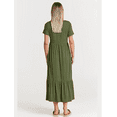thumbnail image 2 of Women Summer Casual Short Sleeve Crewneck A-line Swing Flowy Tiered Shirt Maxi Beach Long Dress, 2 of 6