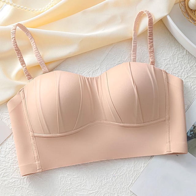 JGGSPWM Woman's Lingerie Small Breasts Gathered Top Support Back Comfort Bra Breathable Daily Bras Pink L