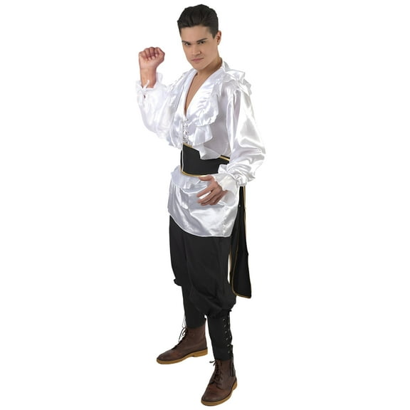 HPO Adult Men's White Satin Ruffle Pirate Costume- M Size