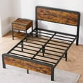 thumbnail image 3 of Queen Size Bed Frame with Vintage Wood Headboard, Metal Platform Bed Frame with Safe Rounded Corners, No Box Spring Needed/Mattress Foundation/Noise-Free, 3 of 7
