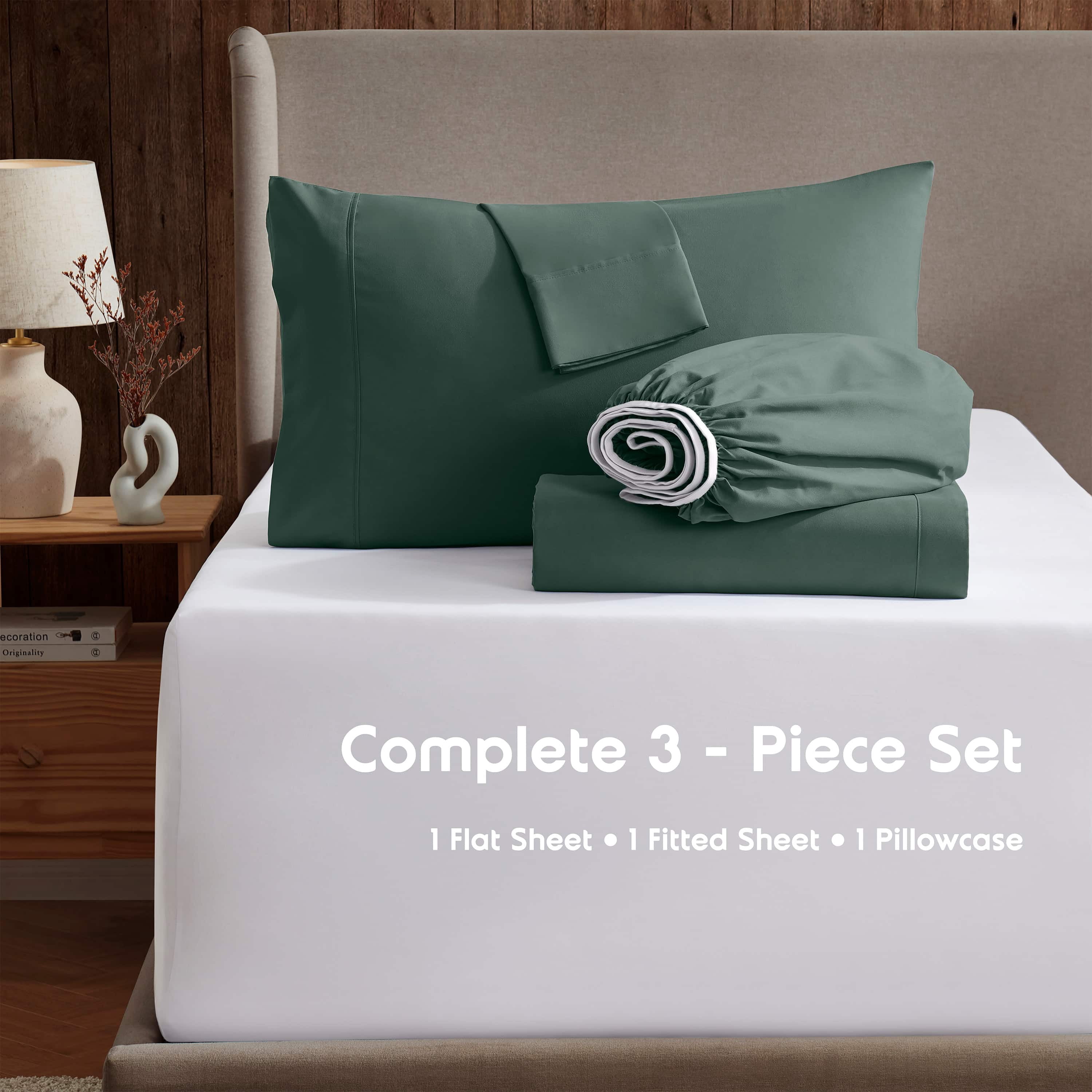 LammaLoe Extra Deep Pocket Sheets Twin Set, 3 Piece, Fits 18"-24" Mattress, Breathable & Extra Soft Bed Sheets, Garden Green