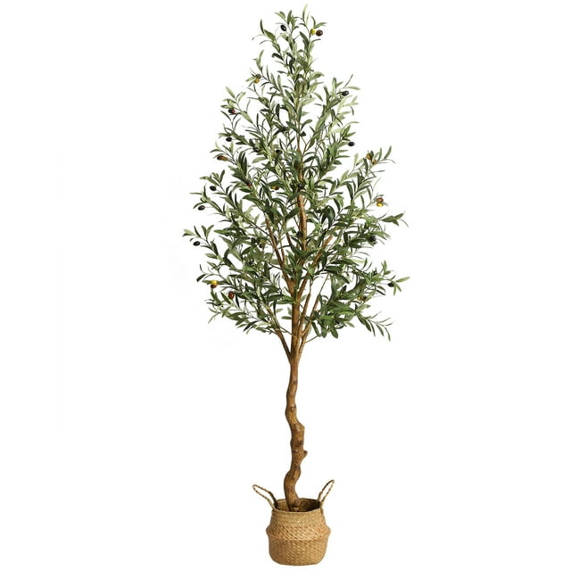 Yeshouse Olivo artificial alto, planta en maceta de seda sintética de 1,2/1,5/1,8 m con tronco de madera realista y frutos para la decoración de interiores del hogar, la oficina o la sala de estar