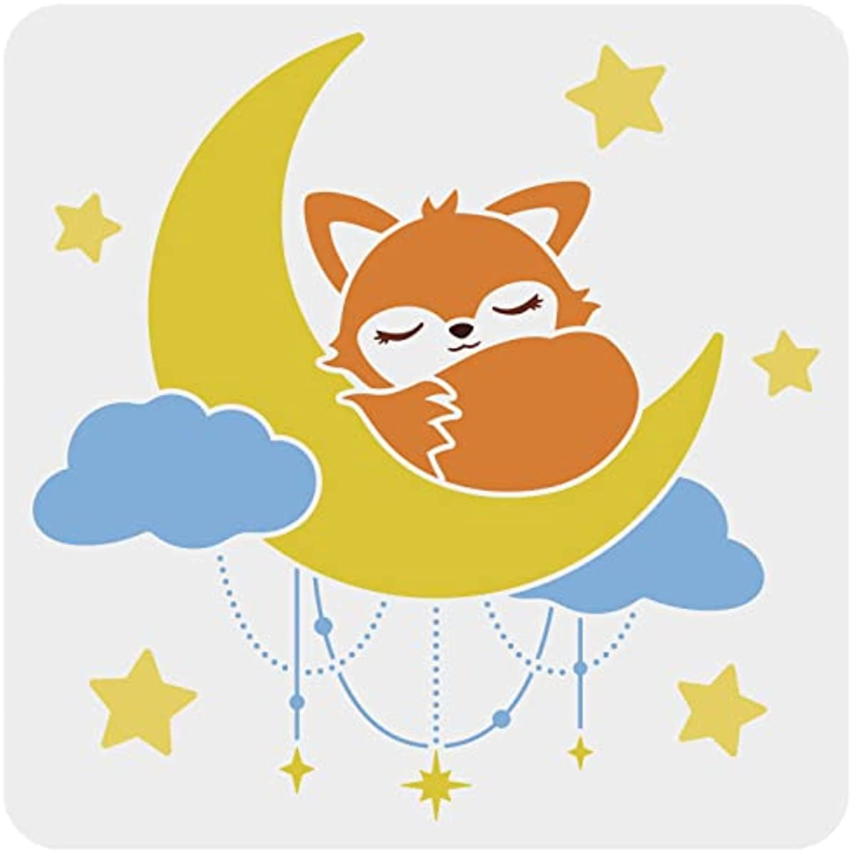 Moon Fox Stencil  inch Large Cute Animals Stencil Fox Sleeping On  The Moon Reusable Stars Clouds Pendants Craft Stencils for Painting on Wood  Wall Fabric Home Decor 