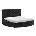 thumbnail image 4 of Bed Frame 1pc Unique Round Plush Black Velvet Button-Detailing Storage Bed King Size, 4 of 8