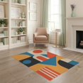 thumbnail image 2 of ODIKA 4'x6' Orange Blue Geometric Elegance in Modern Washable Area Rug Abstract Architectural Motifs for Contemporary for Dorm Room, Small Living Stain Resistant Low Profile, Easy Care, 2 of 7