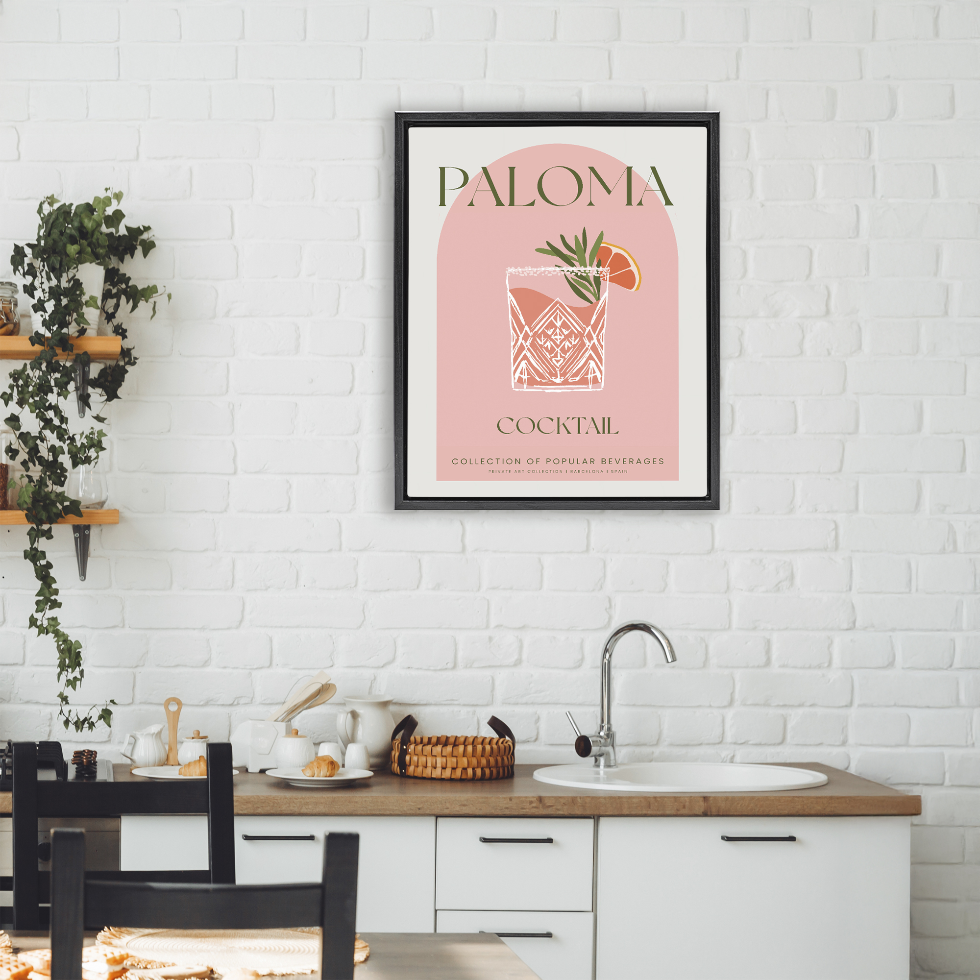 Stylish Retro Paloma Black Framed Floater Canvas Wall Art, design by Lil' Rue