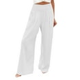 thumbnail image 2 of TrendOFT Linen Pants For Women High Waisted Solid Wide Leg Loose Fit Palazzo Pants Casual Beach Sweat Lounge Pants With Pockets White XXXL, 2 of 7