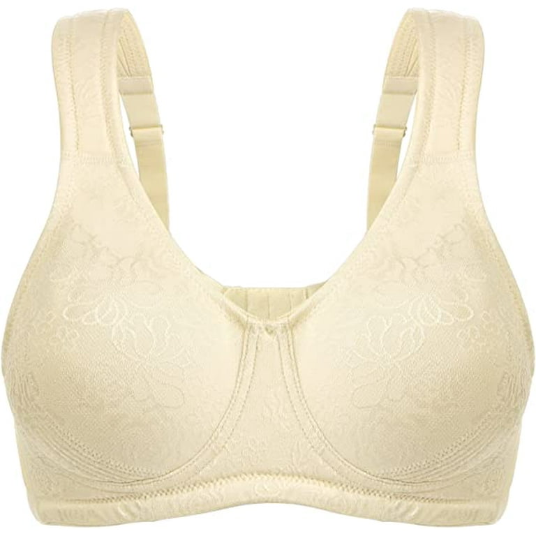  Wirarpa Womens Bras Comfortable Ultimate Soft Wireless Full  Coverage Floral Jacquard Non-Padded Plus Size Bra Beige 44B