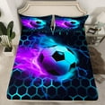 thumbnail image 2 of Castle Fairy Boys Soccer 3pcs Twin Sheet Sets,Geometric Honeycomb Twin Fitted Sheet,Abstract Lightning Breathable Flat Sheet,Microfiber Sport Theme Bedroom Decor, 2 of 7
