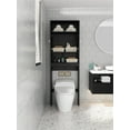 thumbnail image 4 of Over The Toilet Storage Cabinet, Double Door Bathroom Storage Organizer, 76.77" Tall Bathroom Organizer Space-Saving Storage Cabinet with 2 Open Shelves, Black, 4 of 8
