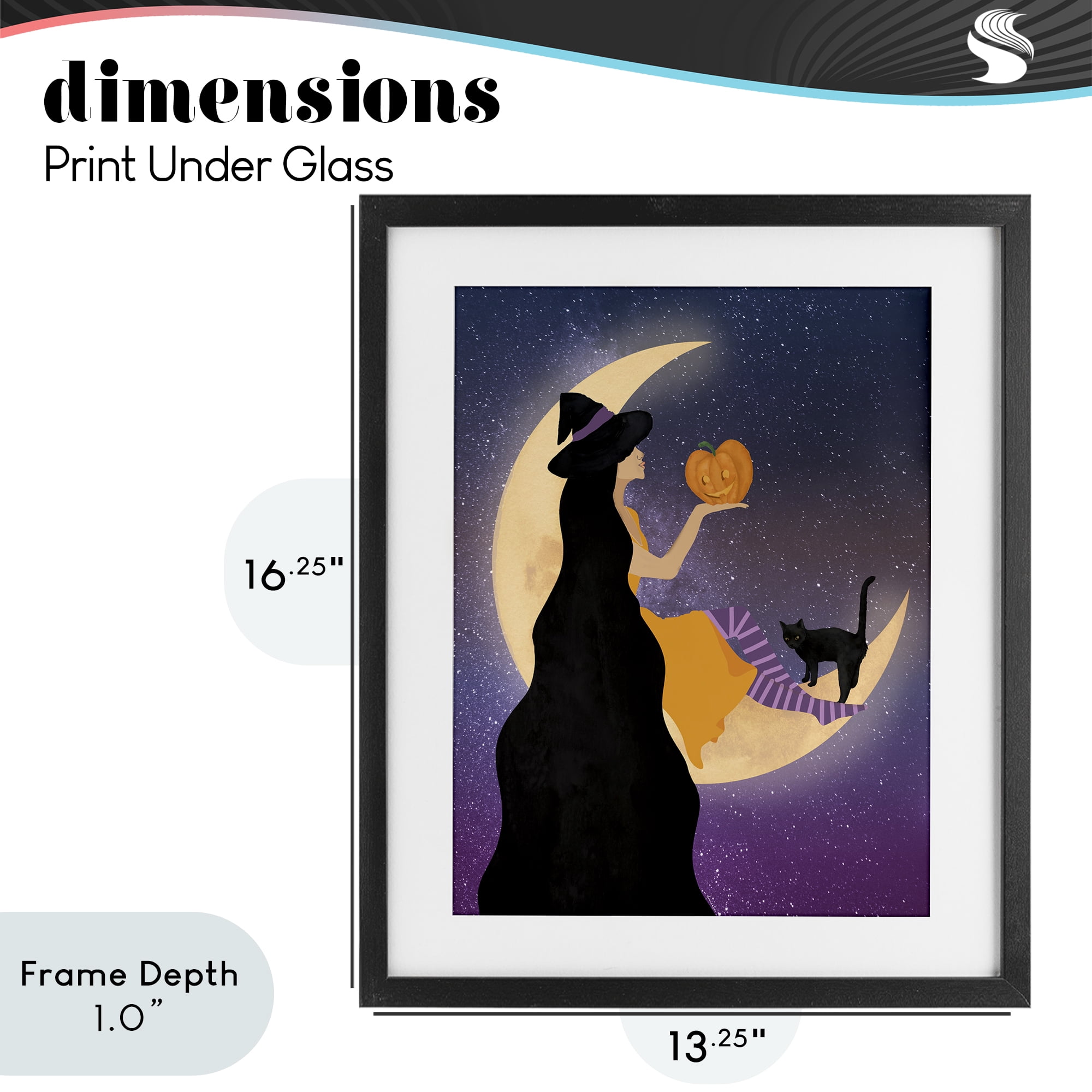 Stupell Industries Moonlit Witch Holding Jack-o-Lantern Black Framed Print Under Glass, design by Daniela Santiago