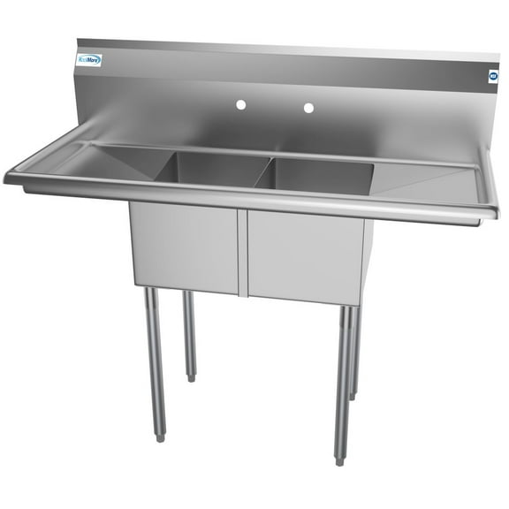 Koolmore 48 in. Two Compartment Stainless Steel Commercial Sink with 2 Drainboards