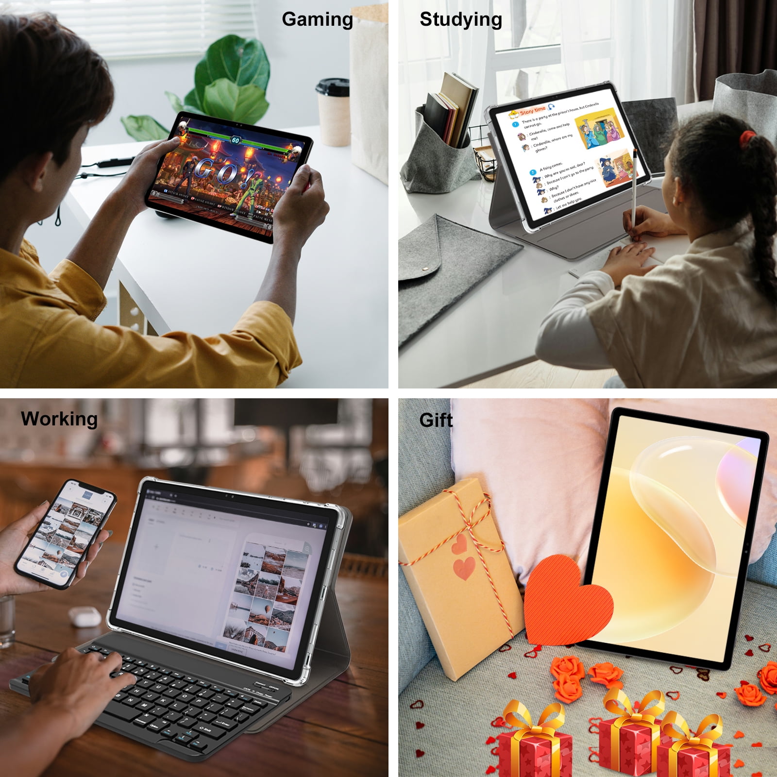2026 Newest 11 inch Android 14 Tablet,18GB+128GB, 2K Display, T616 , 9000mAh, Quad Speakers ,Tablet with Keyboard,case, Pen