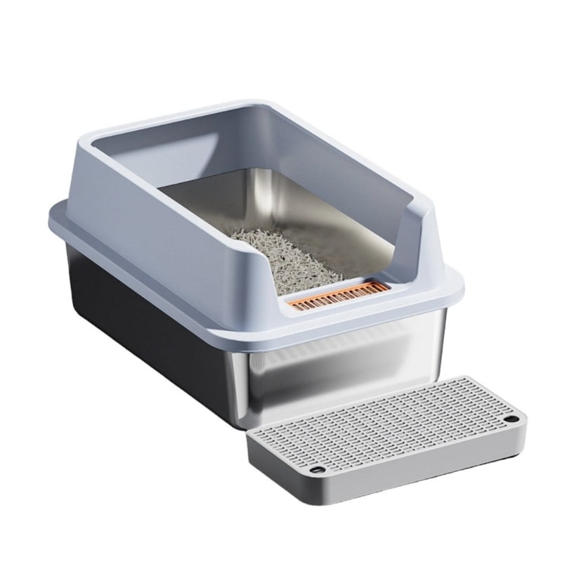 Yiran Stainless Steel Cat Litter Box, Light Gray, 50CM脳15CM Base