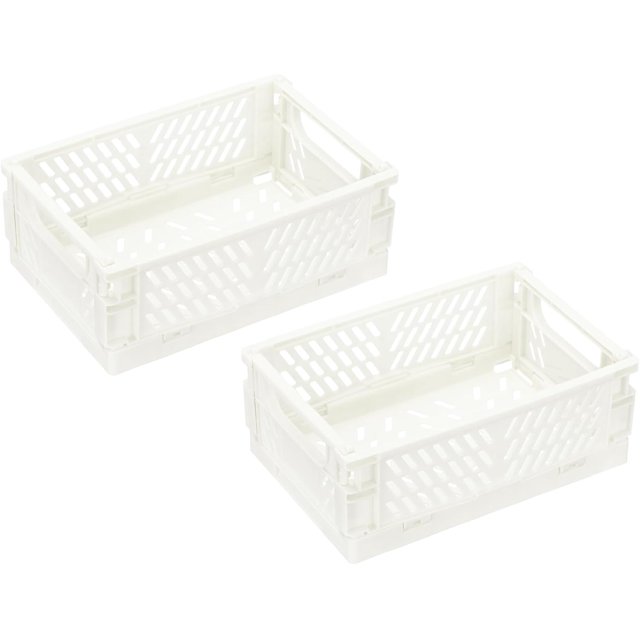 PATIKIL Mini Collapsible Basket, 2 Pcs 5.9 x 3.9 x 2.3 Inch Stackable Storage Crates Foldable Plastic Baskets Desk Organizing Container for Home Kitchen Office, White
