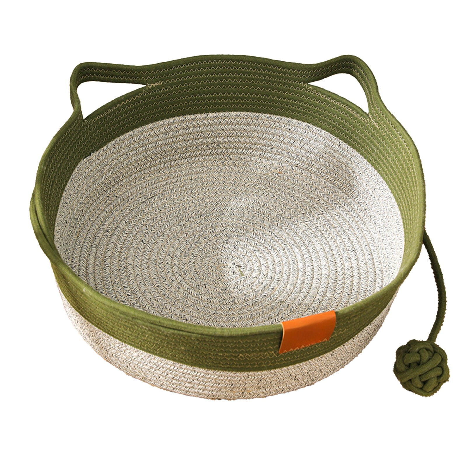 SPOORYYO Cat Basket, Pets Hand Woven Sleeping Bed Basket, Rope Round Cat Nest with Built-in Scratching Pad and Play Ball for Cats and Dogs All-Season
