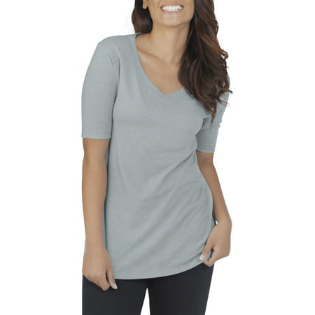 Fruit of the Loom Women's Athleisure Essentials Soft Elbow Length V-Neck T