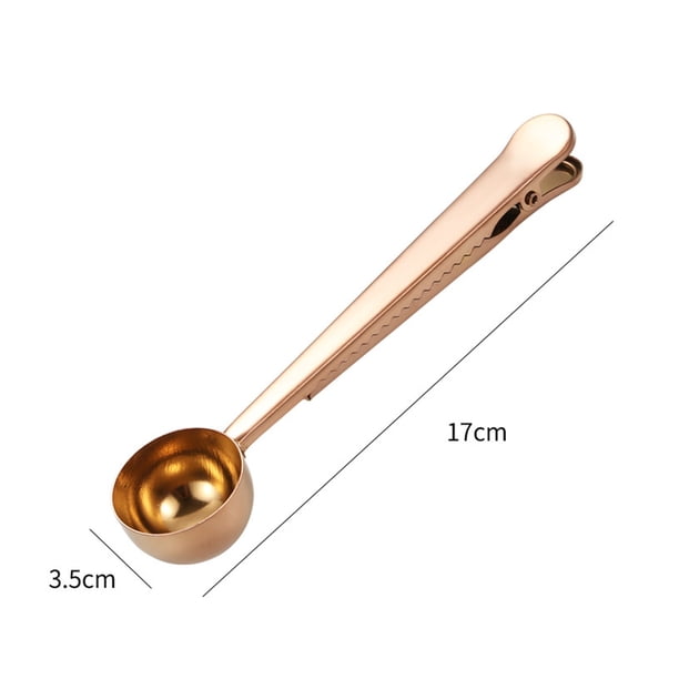 Cuchara medidora de café multifuncional de acero inoxidable con clip para sellar alimentos, marcas de escala para leche en polvo, hornear y condimentos: herramienta de cocina duradera con superficie