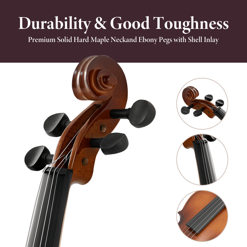 Tcbosik 4/4 Full Size Acoustic Violin Set with Case, Fiddle Starter Kit with Bow, Bridge, String, Clip-on Tuner and Shoulder Rest, Brown+Natural