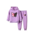 thumbnail image 6 of Manyakai Children Kids Girls 2 Pcs Clothes Long Sleeve Butterfly Hoodie Sweatshirts with Jogger Pants Purple 140, 6 of 9