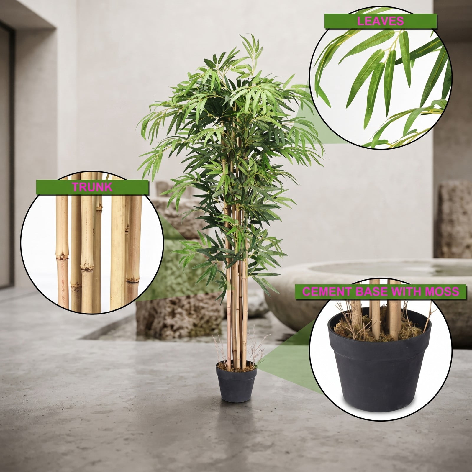 ALPULON 5FT Artificial Bamboo Silk Tree Faux Plant with Plastic Planter Pot for Indoor Outdoor Home Office Decor, Green
