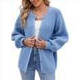 thumbnail image 2 of Suéter de Punto Suave y Grueso de Larga con Botones para Mujer, Cárdigan Informal Holgado con Abertura Frontal para Otoño Azul M, 2 of 9