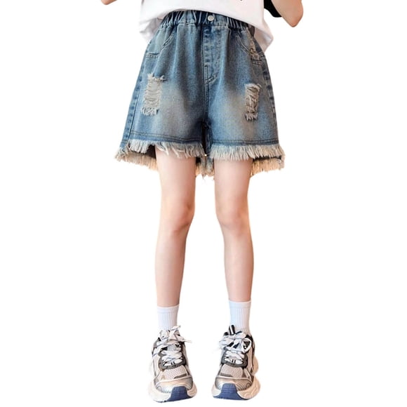 FhsagQ Jean Shorts for Girls 12-14 Cat and Jack Girls Summer Denim Shorts with Distressed Lightweight Casual Jeans Stretch Comfort Shorts for Tween Girl (Blue Size 11-12 Years)