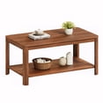 thumbnail image 3 of Arc Corner Wood 2-Tier Coffee Table with Storage Shelf-Vertical Wave Grain Legs, Walnut Modern Rectangle Accent Table for Living Room & Bedroom, 3 of 5