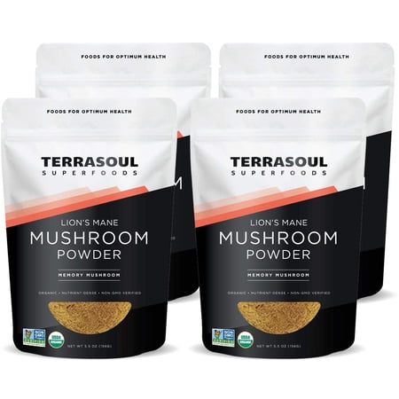 Terrasoul Superfoods Organic Lion's Mane Mushroom Powder (4:1 Extract), 22 Oz (5.5 Oz 4-Pack)
